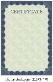 Vector template of detailed certificate with guilloche elements using