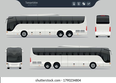 Vector template with detailed coach bus. Isolated realistic coach bus grey background. EPS