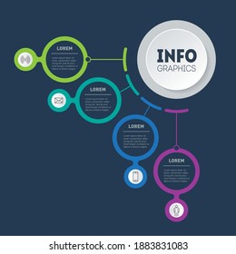 Vektorvorlage des Diagramms mit Optionen. Infografik von Technologie oder Bildungsprozessen in 4 Schritten. Business-Präsentation Konzept mit vier Prozessen. 