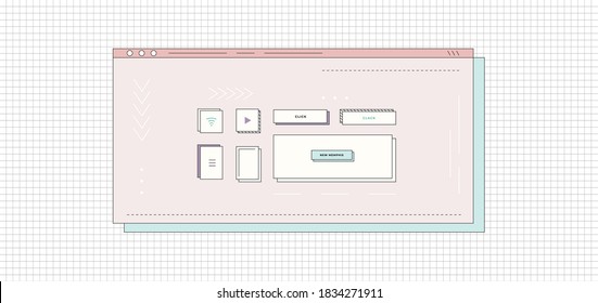 Vector template with different web elements in new modern memphis style. Trendy retro browser and buttons look.