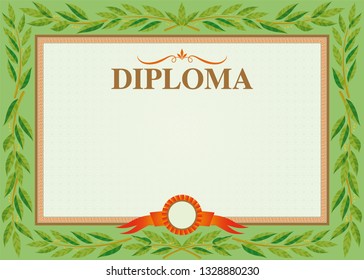 Vector template of diploma with decoration of Laurel leaves