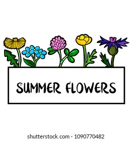 vector template with doodle flowers, hand drawn illustration