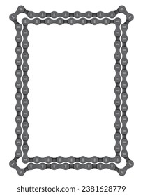 Vector template double frame of realistic bicycle chain. Vertical. Isolated on white background