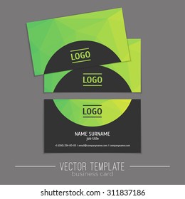 Vector template of double-sided business card with polygonal pattern on background. 