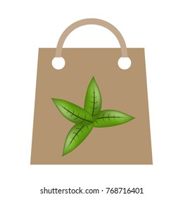 Vector template of eco bag in kraft paper color.Leaves of a plant. Isolated on white background