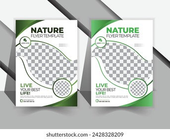 Vector template for an eco-friendly flyer, poster, brochure, or magazine cover. Contemporary green leaf design surroundings. - Vector