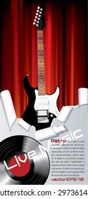 vector template with electric guitar and vinyl record 