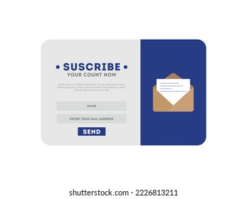 Vector template for email subscribe.  Email business marketing concept. Subscription to news and promotions. Registration form.