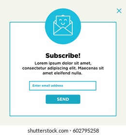 Vector Template For Email Subscribe. With Cute Icon Envelope.