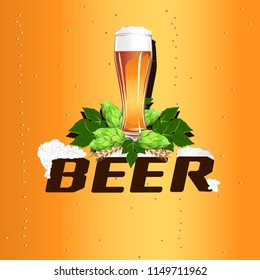 Vector template of the emblem of beer. Colorful illustration with beer elements and text.