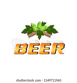 Vector template of the emblem of beer. Colorful illustration with beer elements and text.