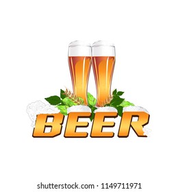 Vector template of the emblem of beer. Colorful illustration with beer elements and text.