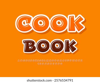 Vector template emblem Cook Book with playful Font. Creative set of Alphabet Letters and Numbers set