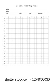 Vector template of empty 19 by 19 goban grid. Go board game equipment. Sheet for recording baduk positions. For print, for kifu notebooks. Weiqi, igo. For tournaments, championships and other events