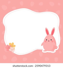 Vector Template of Empty Note Card with Cartoon Cute Pink Bunny and Flowers