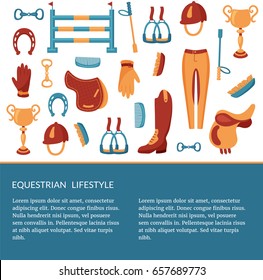 vector template with equestrian items and text place