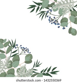 Vector template with eucalyptus, greenery.