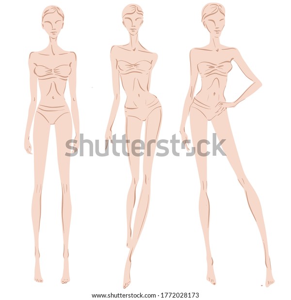 Vector template of fashion\
figures.Fashion illustration.Women\'s figure sketch.Vector outline\
girl model template for fashion sketching and for drawing fashion\
design.