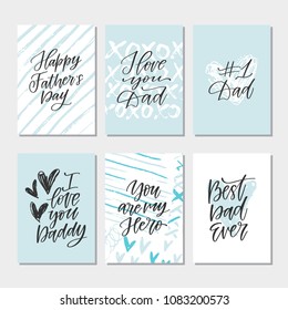 Vector  template for Father's day greeting cards. Hand written calligraphy, black and blue colors 