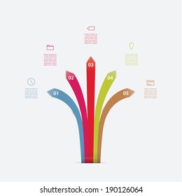 Vector template. Five arrows with place for content. Five choices - steps in different colors. Abstract modern template for website, poster, cover or presentation.