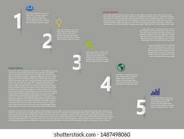Vector template with five points and icons with place for text