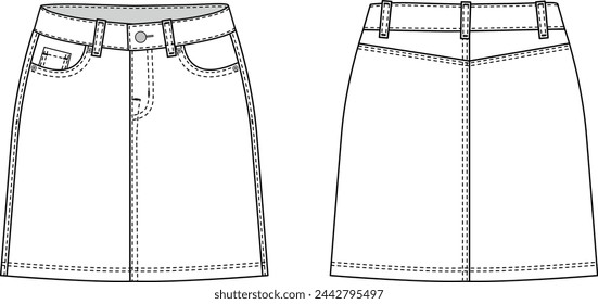 vector template of flat women's denim skirt