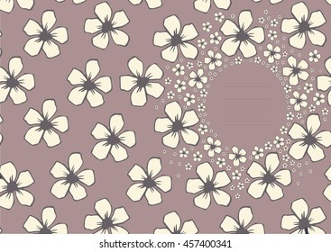 Vector template with floral pattern with white cherry blossom flowers on purple background. It can be used as cover and other designs.