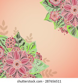 Vector template with flowers and leaves for greeting card, invitation in vintage style