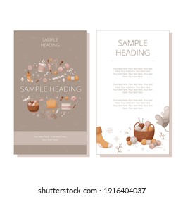 Vector template of flyer or banner with knitting tools and wool yarn in cartoon style. Printed material for design brochures, flyers, banners, cards and posters.