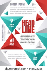 Vector template for flyer, poster, business infographics, banner, brochure or presentation. Abstract geometric background with place for text. Multicolor triangle background. 