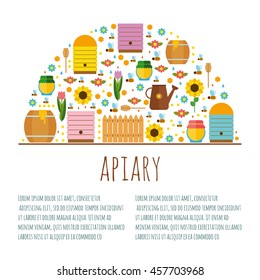 vector template flyers. apiary. set of flat icons elements for beekeeping. uly, bees, honey, flowers.