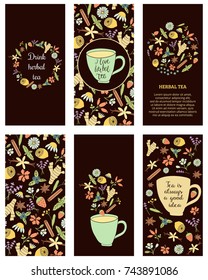 vector template of a flyers, herbal tea ingredients, leaves, berries and spices