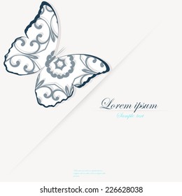 Vector template for folder, brochure, business card and birthday invitation with butterfly and blooming flowers  