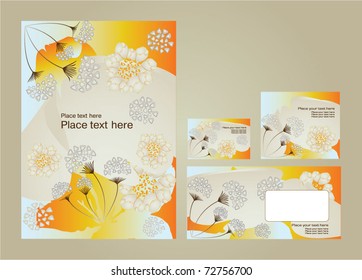 Vector template: folder, business card and invitation on floral background, eps10