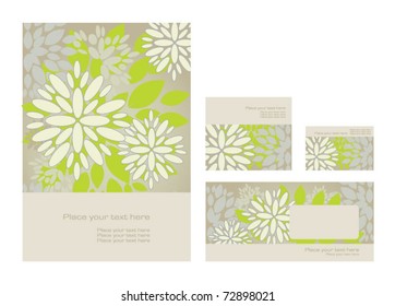 Vector template: folder, business card and invitation on floral background, eps10