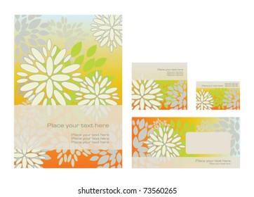 Vector template: folder, business card and invitation on floral background, eps10