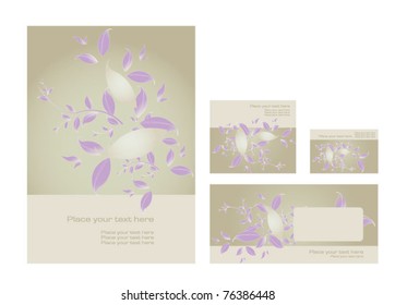 Vector template: folder, business card and invitation on floral background, eps10