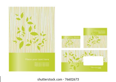 Vector template: folder, business card and invitation on floral background, eps10