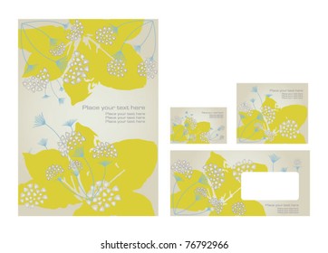 Vector template: folder, business card and invitation on floral background, eps10