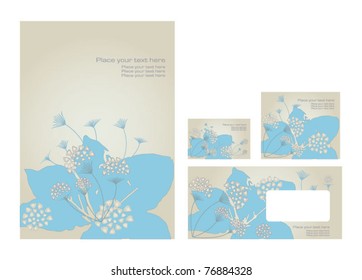 Vector template: folder, business card and invitation on floral background, eps10