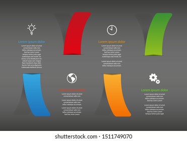 Vector Template with four bent color papers with shadow and place for yourt text - black style