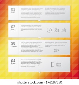 Vector template - four choices, steps with place for text and images. Can be use as timeline or guide, tutorial etc...