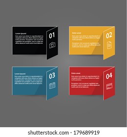 Vector template - four colorfully folded cards with place for your text. Modern flat design cards in four trendy colors. Four choices - steps. Minimalistic design.