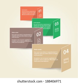 Vector template - four colorfully folded cards with place for your text. Modern flat design cards in four trendy colors. Four choices - steps. Minimalistic design.