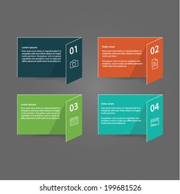 Vector template - four colorfully folded cards with place for your text. Modern flat design cards in four trendy colors. Four choices - steps. Minimalistic design.