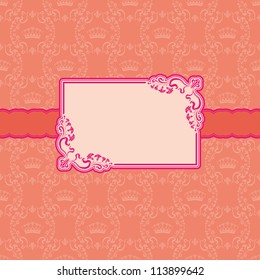 Vector template frame design for greeting card . Background - seamless pattern.