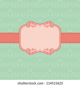 Vector template frame design for greeting card . Background - seamless pattern.