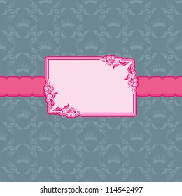 Vector template frame design for greeting card . Background - seamless pattern.