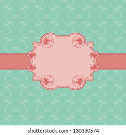 Vector template frame design for greeting card . Background - seamless pattern.