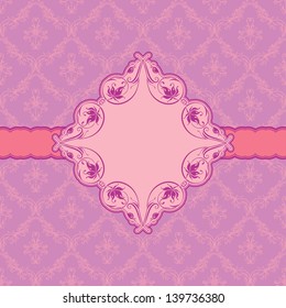 Vector template frame design for greeting card . Background - seamless pattern.